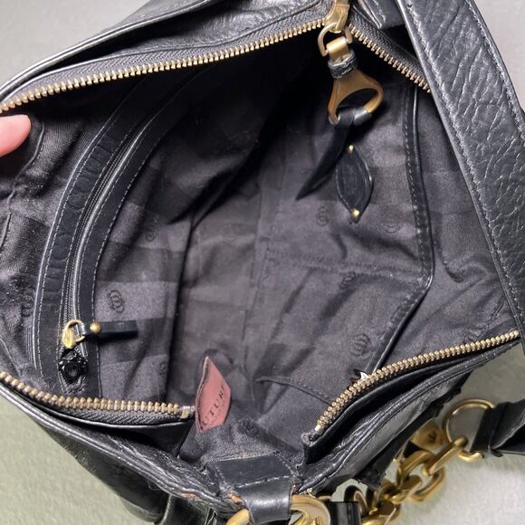 Vintage Juicy Couture Leather Purse Y2K Handbag Black Brass Chunky Chain - Picture 8 of 16